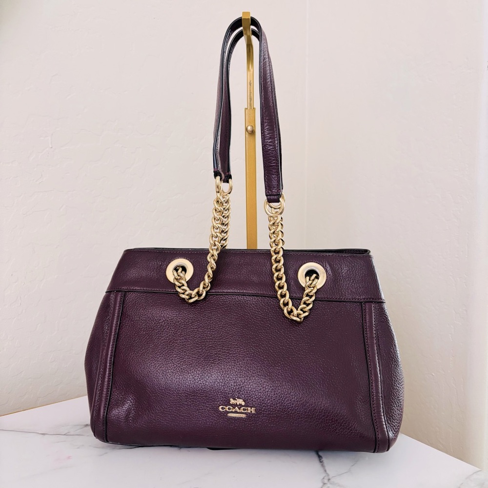 Coach‎ Purple Plum Brooke Gold Chain Carryall Leather Tote Bag F37796